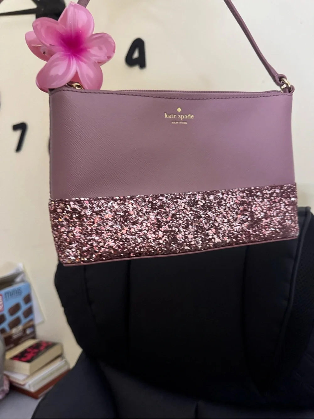 kate spade Lilac Crossbody with Pink Glitter Trim